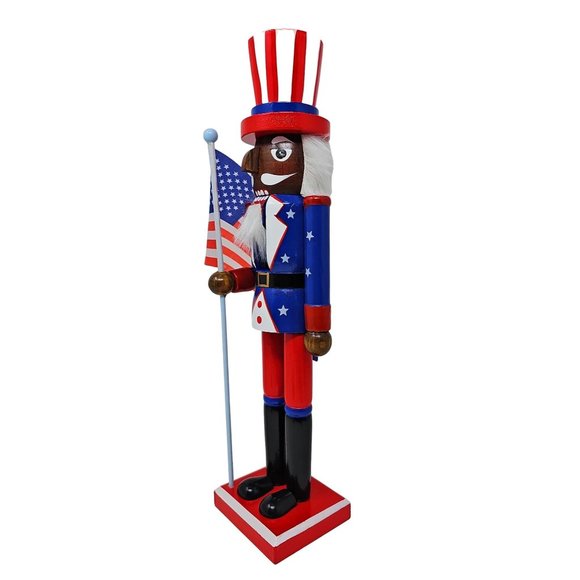 Ethnic Military Patriotic Veteran 15" Nutcracker with USA Flag - Picture 3 of 3